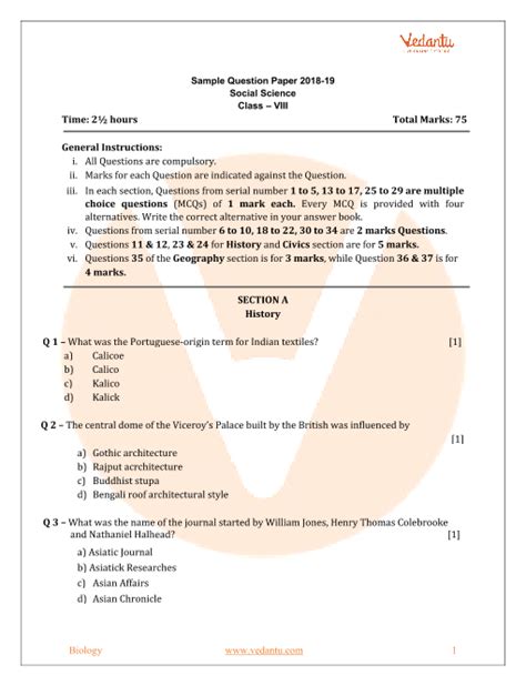 Download Sample Question Papers For Class 8 Cbse Social Science Sa2 