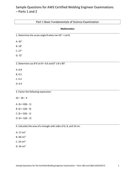 Read Sample Questions For Aws Certified Welding Engineer 