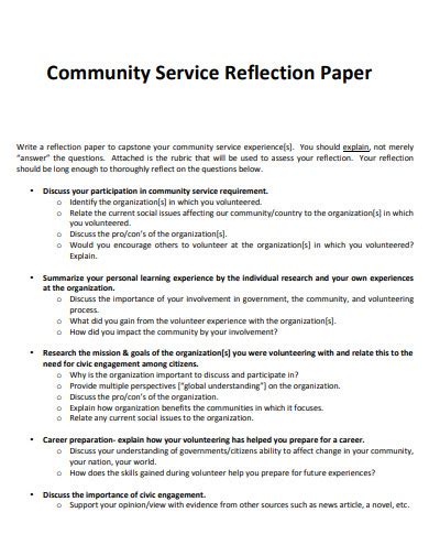 Read Sample Reflection Paper On Community Service 