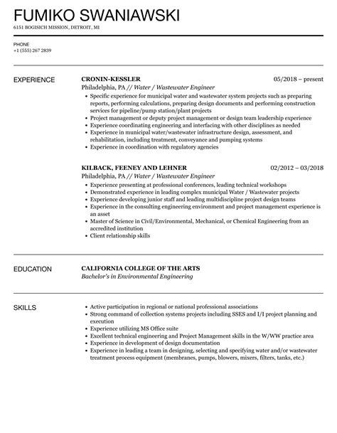 Read Online Sample Resume For Wastewater Operation Engineer 