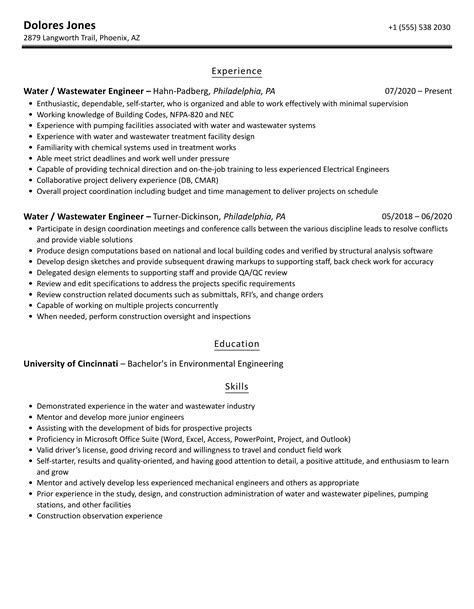 Read Online Sample Resume For Wastewater Operation Engineer 