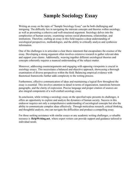 Read Sample Sociology Papers 