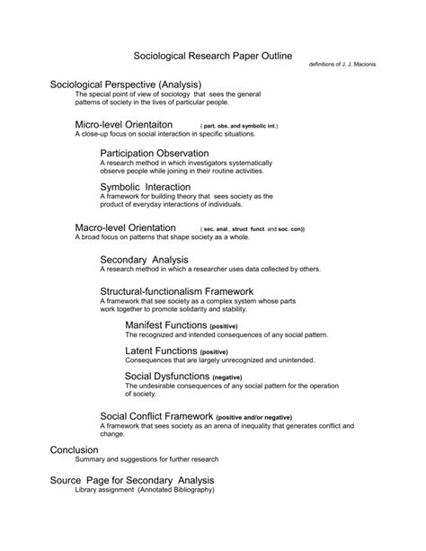 Download Sample Sociology Term Paper Outline 