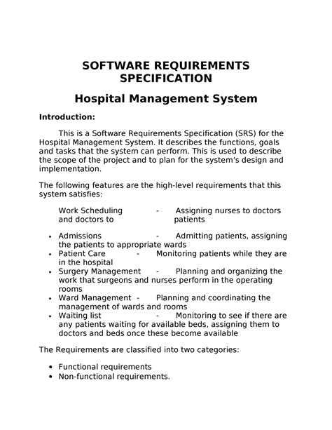 Download Sample Srs Document For Hospital Management 