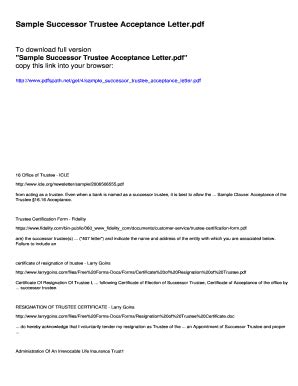 Read Online Sample Successor Trustee Acceptance Letter 
