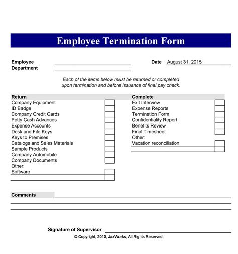 Read Sample Termination Form Word Document 