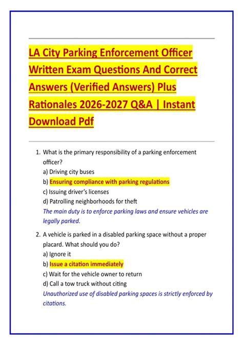 samples of parking enforcement written exam