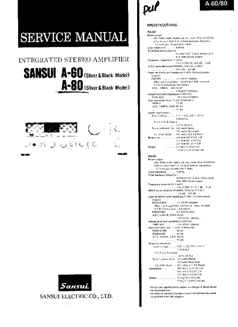 Read Sansui A 60 A 80 Service Manual User Guide Full Online 