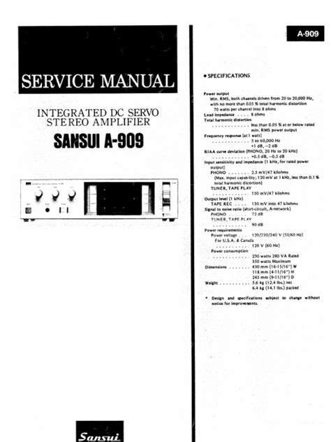 Full Download Sansui A 909 User Guide 