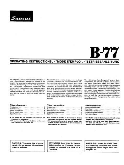 Read Sansui B77 User Guide 