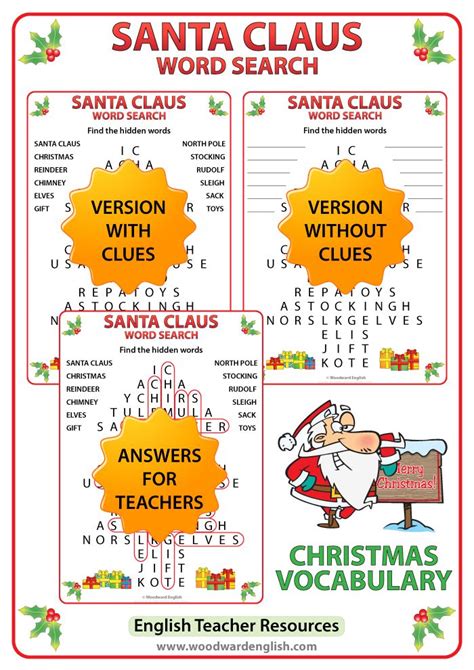 Santa Claus Word Search In English By Woodward 2nd Grade Christmas Word Search - 2nd Grade Christmas Word Search