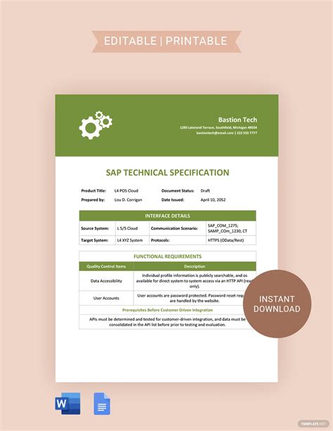 Sap Bpm Technical Specification Document Example