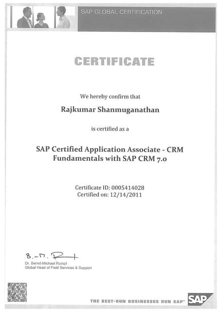 sap certified application associate crm