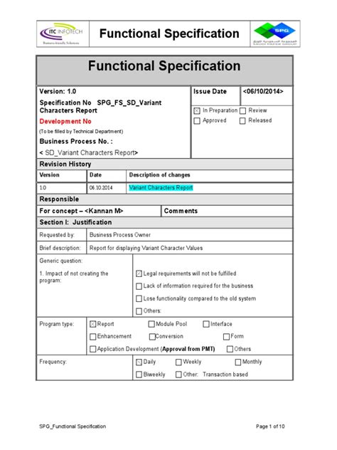Sap Functional Specification Document Example
