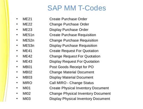 Sap Mm Module Tcodes