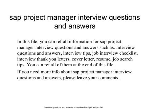Read Sap Project Manager Interview Questions And Answers 