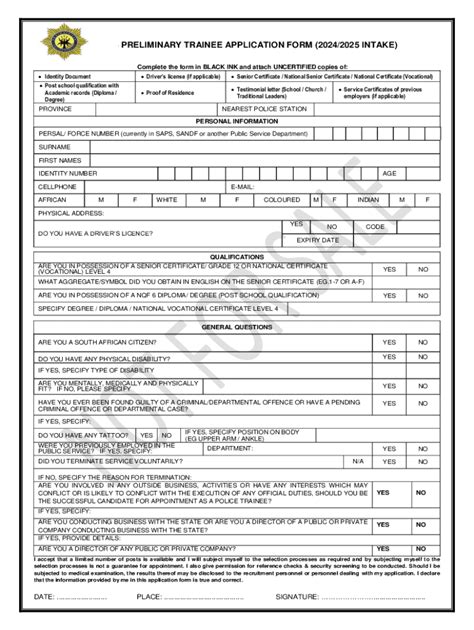 Saps Application Forms For Trainees 2014