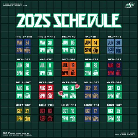 Saskatchewan Roughriders Schedule