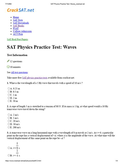Sat 2 Physics Practice Test