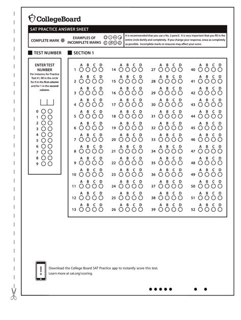 Sat Answer Sheet Printable