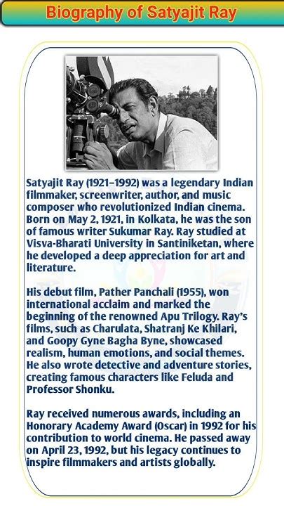 satyajit ray mini biography examples