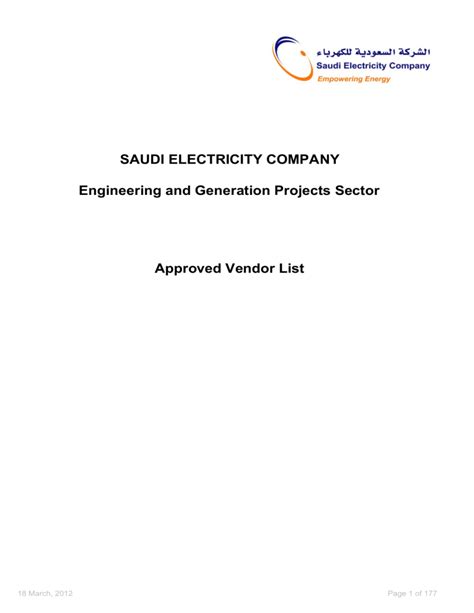 Download Saudi Electricity Company Approved Vendors List 