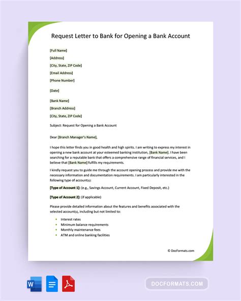 Saving Account Opening Request Letter Sample