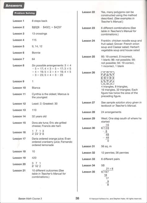Saxon Course 3 Answer Key