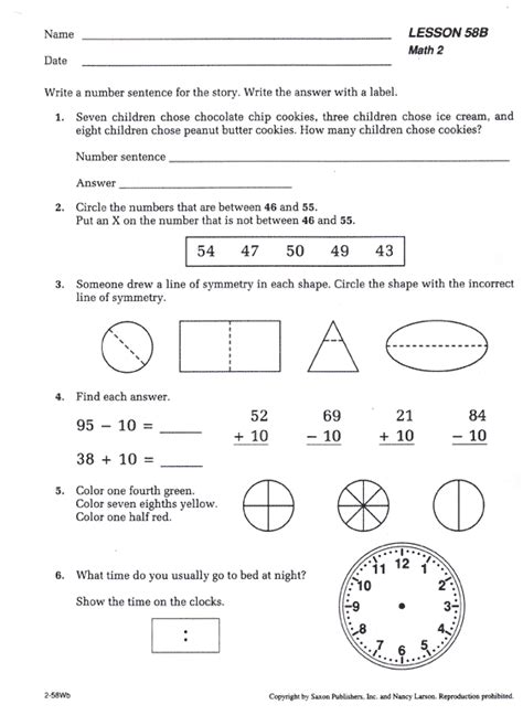 Saxon Math 2 Worksheets   2nd Grade Saxon Math Worksheets - Saxon Math 2 Worksheets