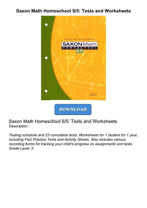 saxon math 6 5 tests and worksheets