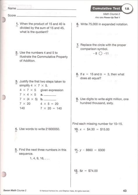 Saxon Math 8th Grade Answer Key