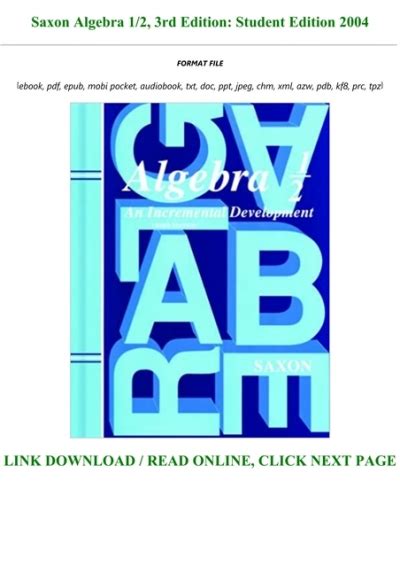 Full Download Saxon Algebra 1 2 3Rd Edition Student Edition 2004 By 
