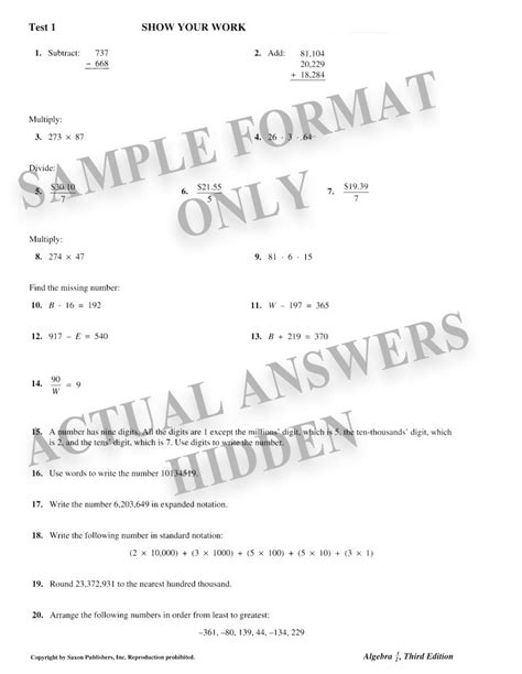 Read Saxon Math Algebra 1 Test Answer Key Free Pdf Links Blog 