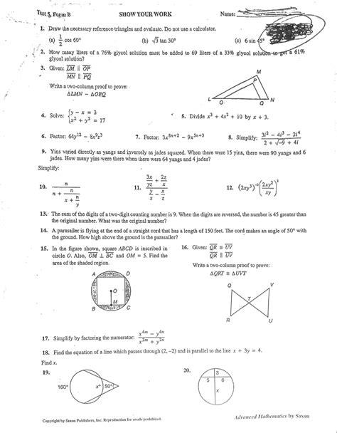Download Saxon Math Test Answers 