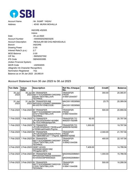 Sbi Bank Statement Pdf