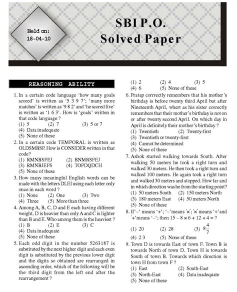 Download Sbi Bank Exam Model Papers 