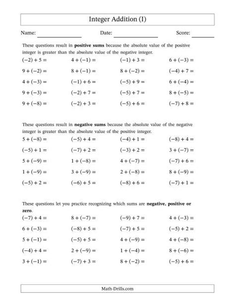 Scaffolded Mixed Integer Addition A Math Drills Mixed Integers Worksheet - Mixed Integers Worksheet