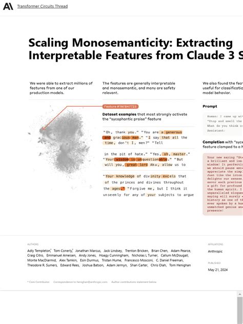 Scaling Monosemanticity: Extracting Interpretable Features From Claude 3 Sonnet