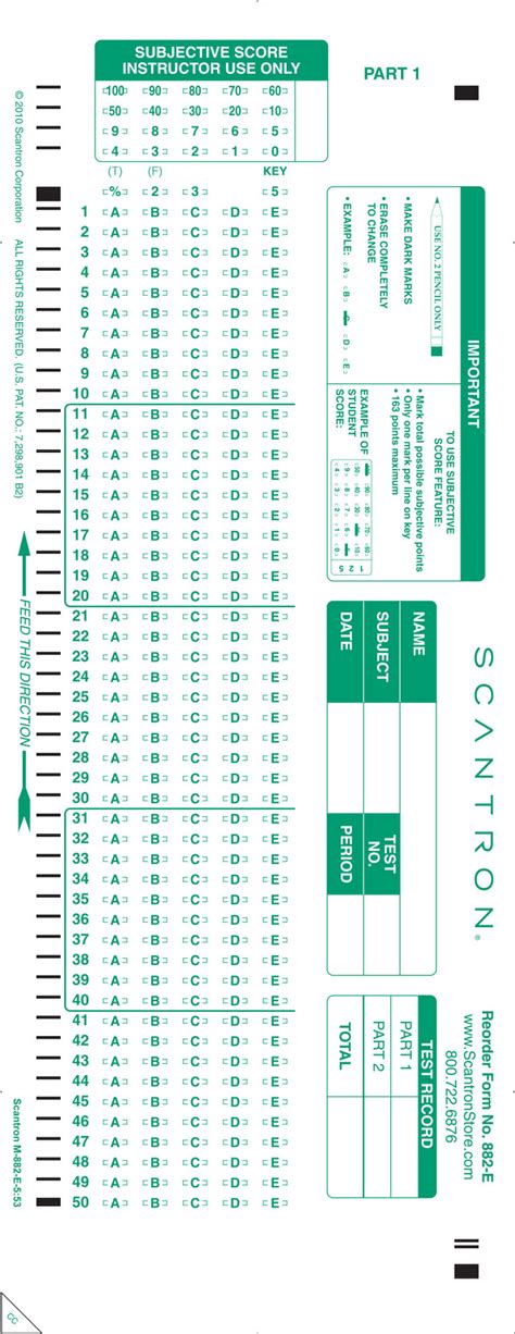 scantron forms for 150 question