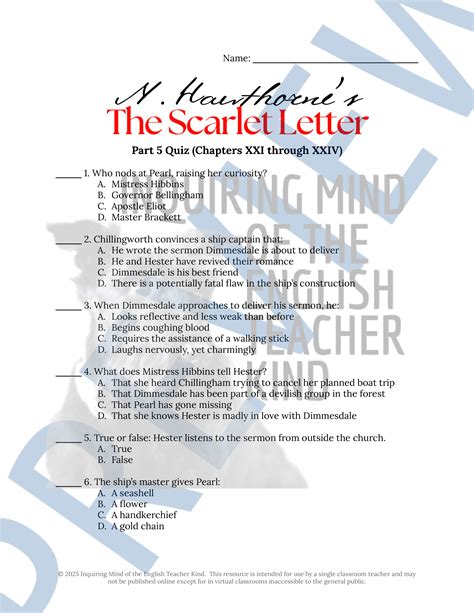 scarlet letter test chapters
