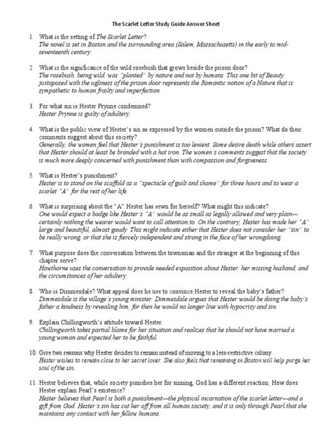 Read Online Scarlet Letter Answers To Study Guide File Type Pdf 