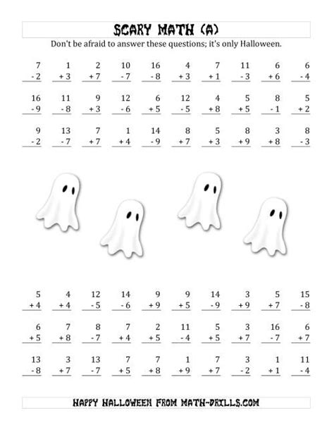 Scary Addition And Subtraction With Single Digit Numbers Halloween Addition And Subtraction Worksheets - Halloween Addition And Subtraction Worksheets
