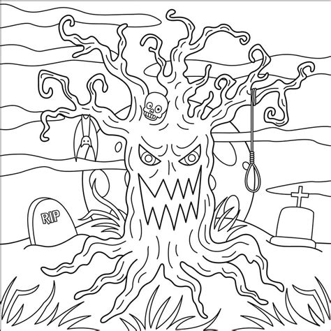 Scary Tree Halloween Coloring Page Halloween Tree Coloring Page - Halloween Tree Coloring Page
