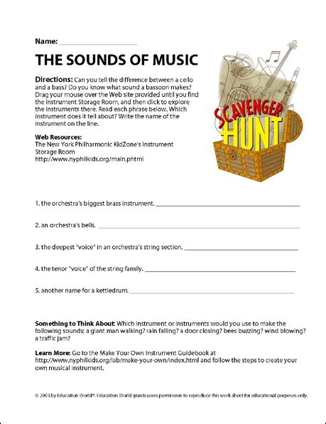 Scavenger Hunt Music Worksheet Education World Sound And Music Worksheet Answers - Sound And Music Worksheet Answers