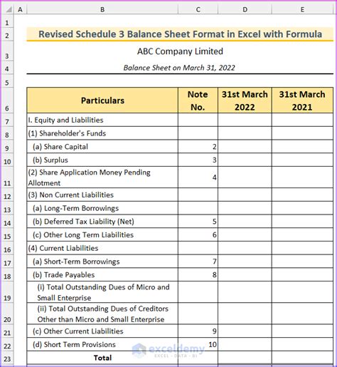 Schedule 3 Balance Sheet