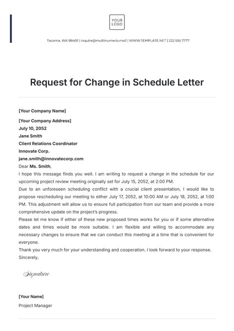 Schedule Change Request Letter Event Date