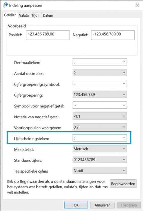 scheidingsteken excel
