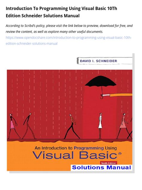 Schneider Introduction To Programming Using Visual Basic
