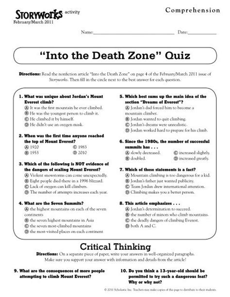 Scholastic Scope Into The Death Zone Article