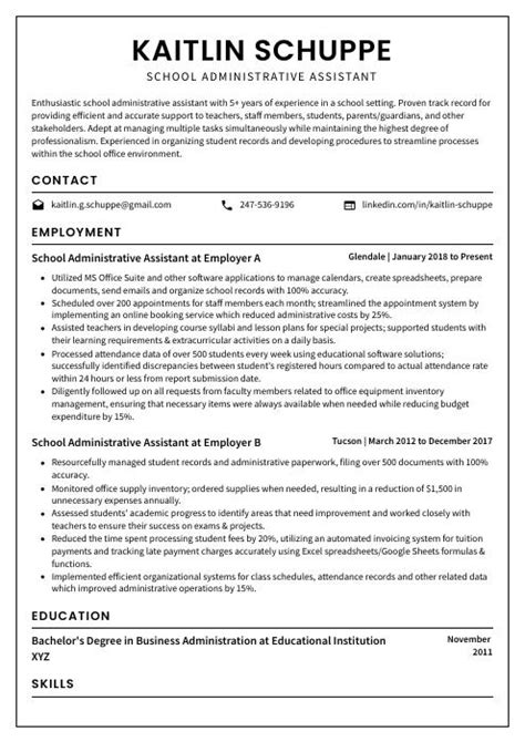 school administrative assistant resume examples